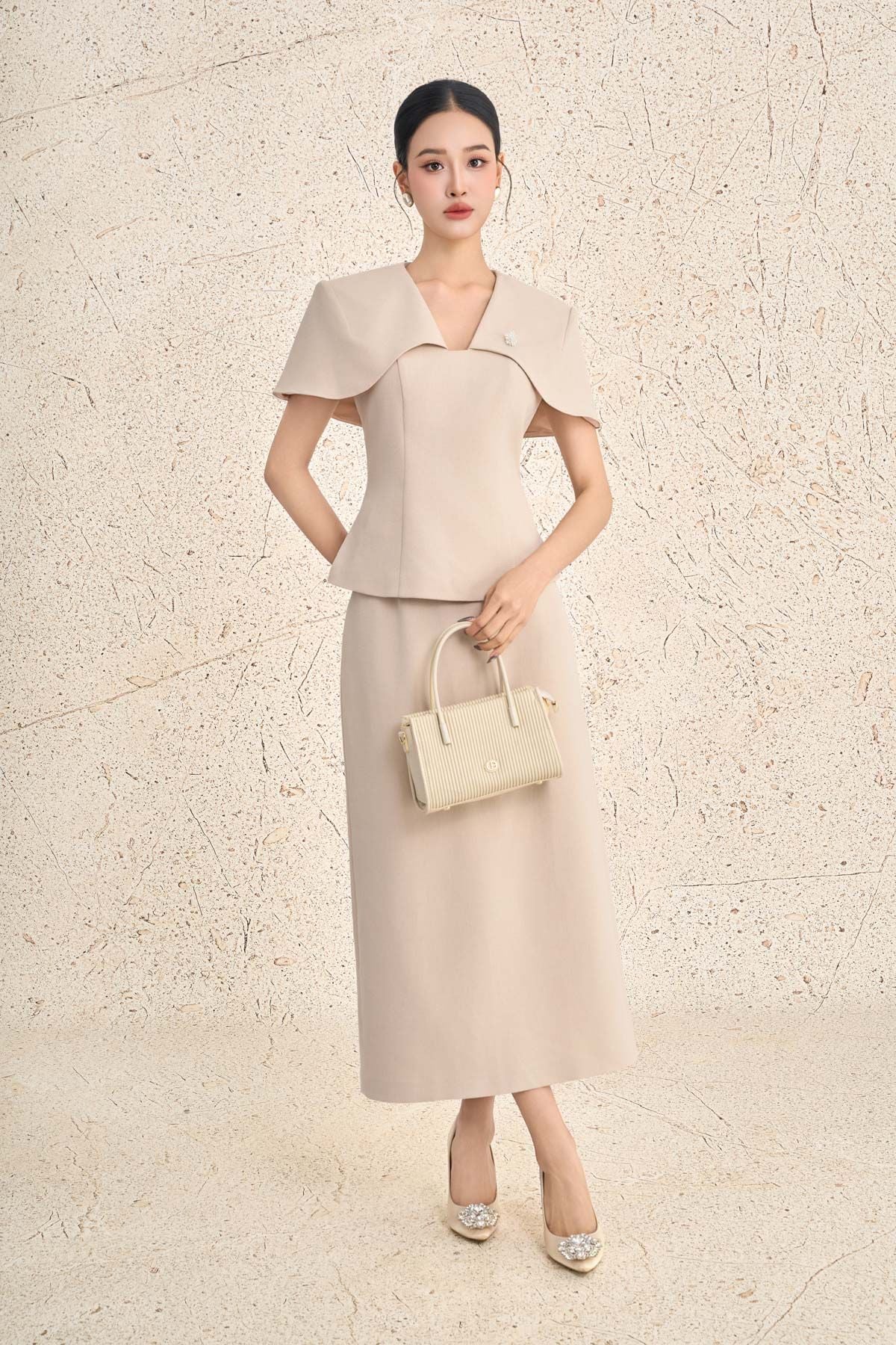 BJD93646 - Chân váy dài công sở vải thô đũi dáng suông cạp liền khóa thân sau - PANTIO