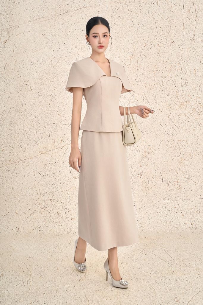 BJD93646 - Chân váy dài công sở vải thô đũi dáng suông cạp liền khóa thân sau - PANTIO