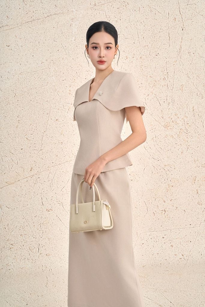 BJD93646 - Chân váy dài công sở vải thô đũi dáng suông cạp liền khóa thân sau - PANTIO