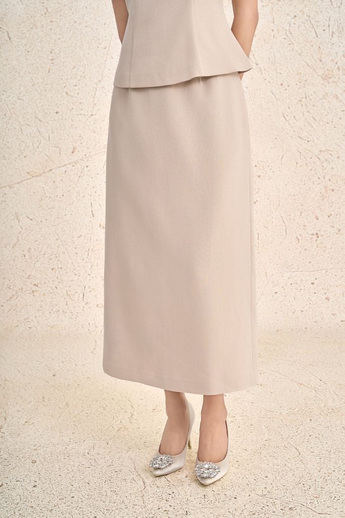 BJD93646 - Chân váy dài công sở vải thô đũi dáng suông cạp liền khóa thân sau - PANTIO