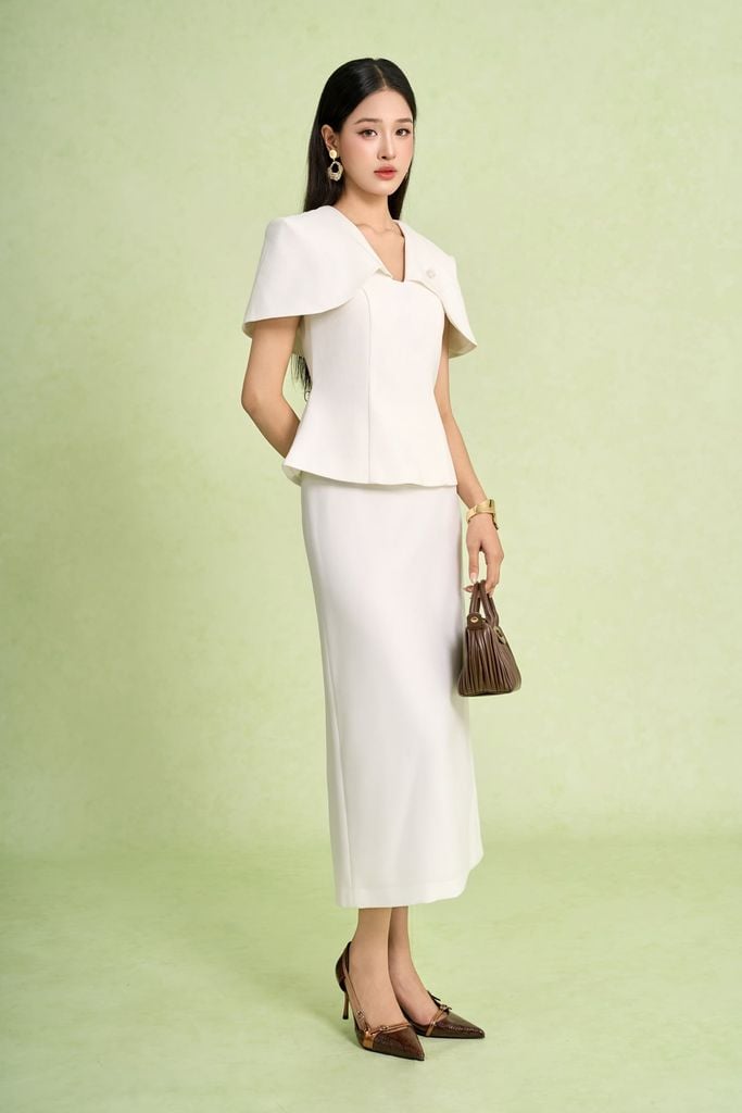 BJD73575 - Chân váy dài vải phi cát dáng suông cạp cao xẻ tà sau - PANTIO