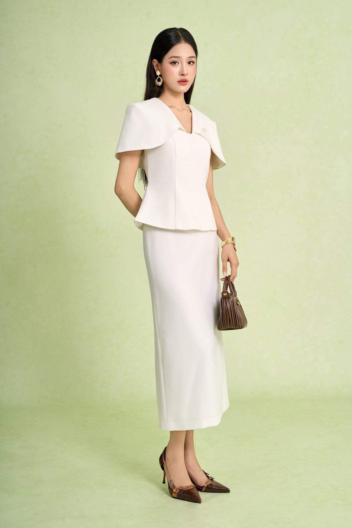 BJD73575 - Chân váy dài vải phi cát dáng suông cạp cao xẻ tà sau - PANTIO