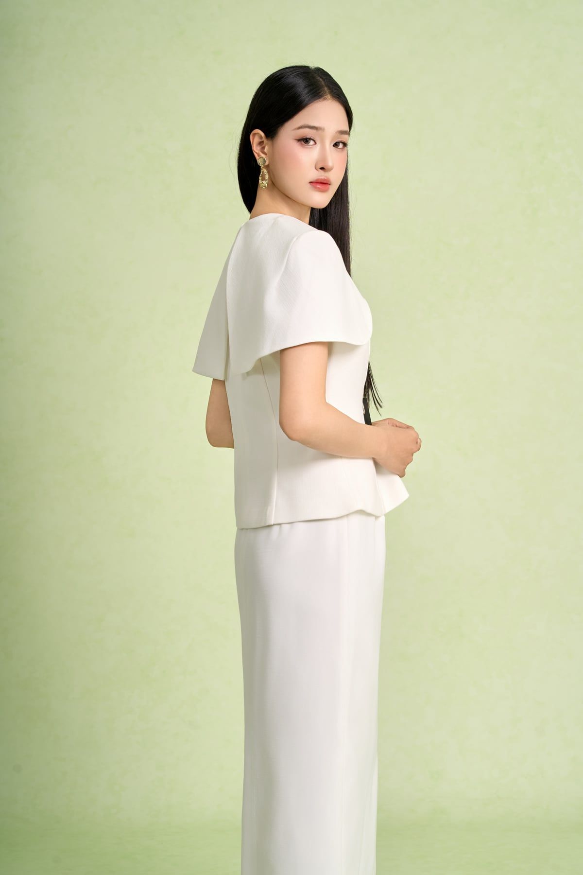 BJD73575 - Chân váy dài vải phi cát dáng suông cạp cao xẻ tà sau - PANTIO