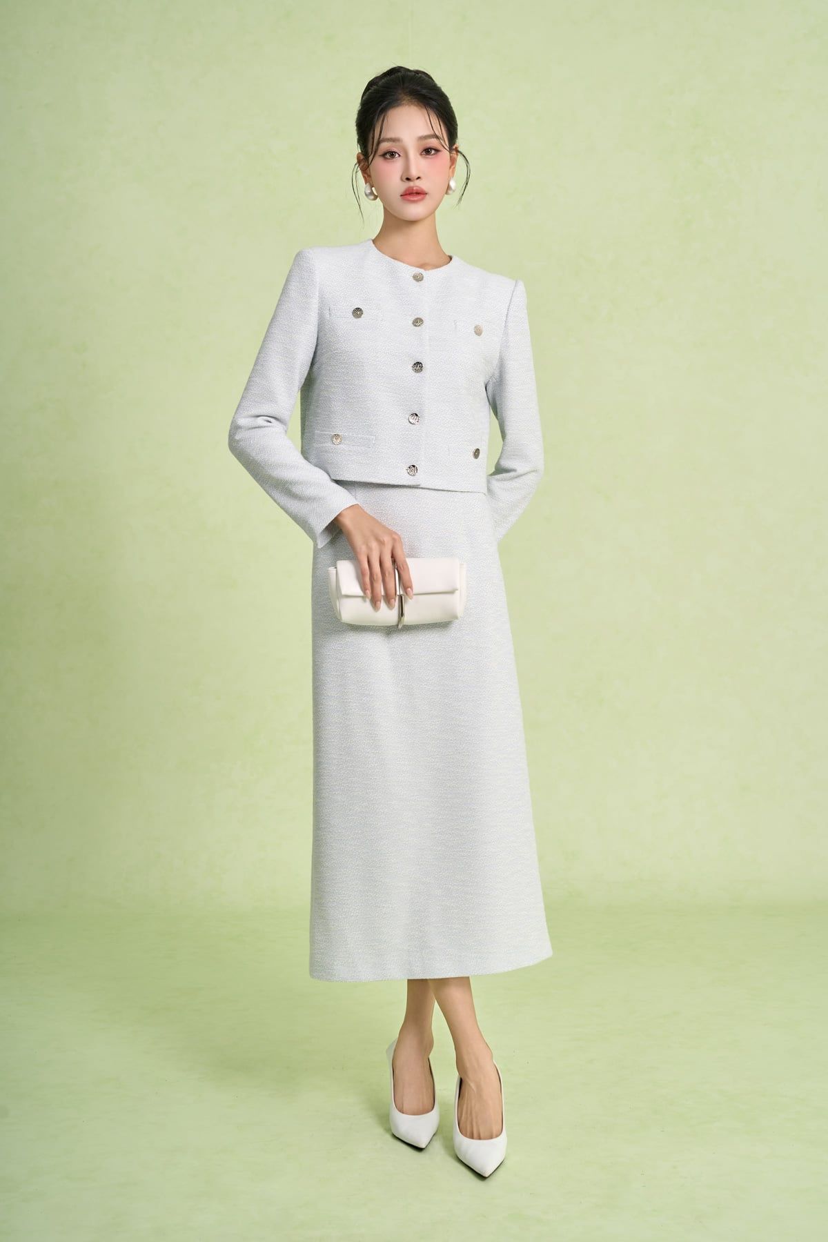 BJD93723 - Chân váy dài vải len dáng suông cạp cao xẻ tà sau - PANTIO