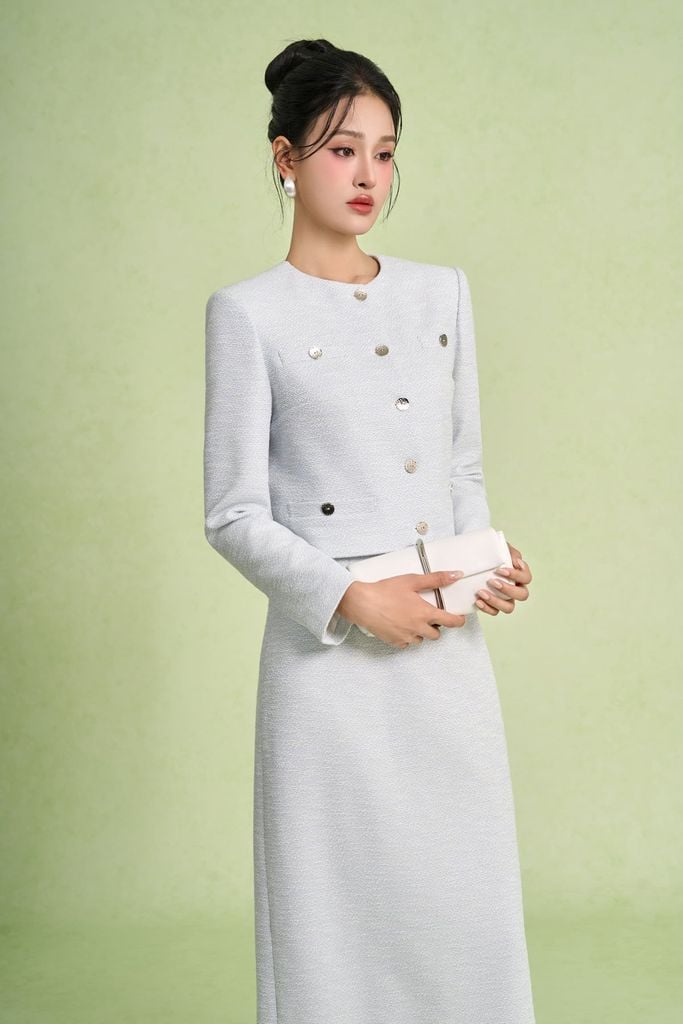 BJD93723 - Chân váy dài vải len dáng suông cạp cao xẻ tà sau - PANTIO