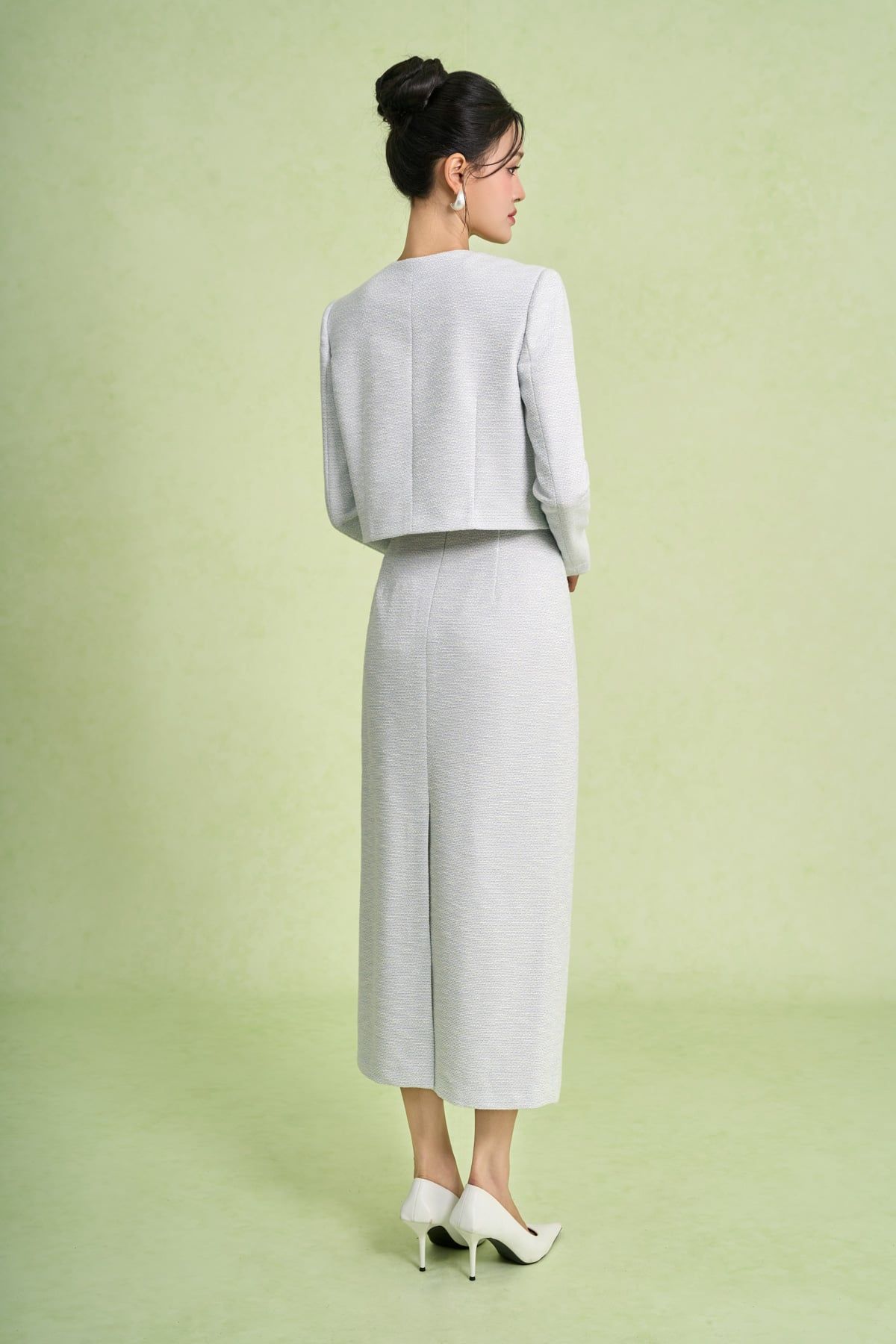 BJD93723 - Chân váy dài vải len dáng suông cạp cao xẻ tà sau - PANTIO