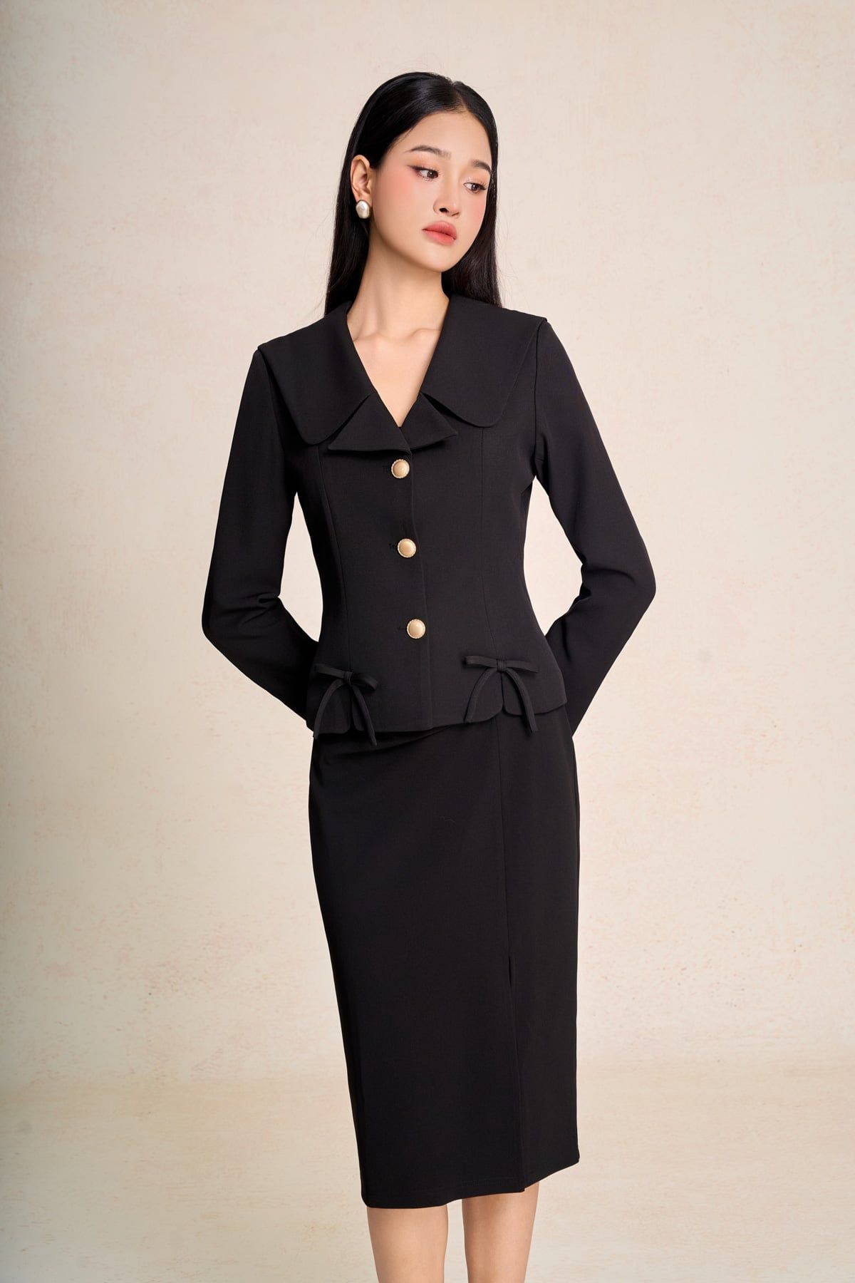 FJD51059 - Chân váy công sở vải tuytsi dáng bút chì xếp nhún lêch bên hông khóa thân sau - PANTIO