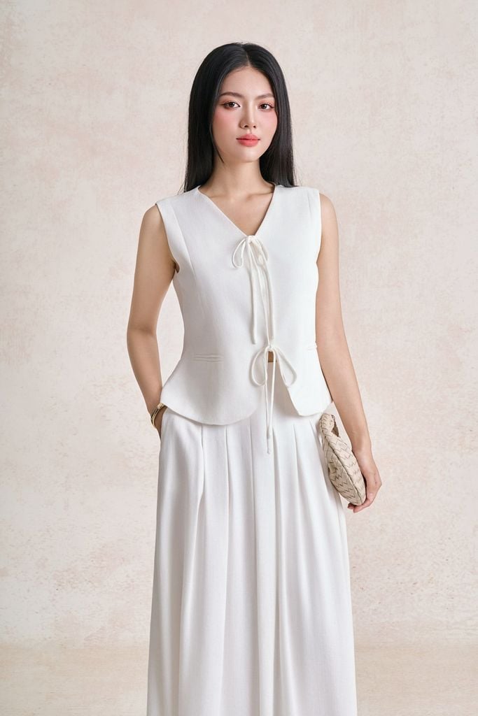 BAK13678 - Áo kiểu dạo phố vải thô đũi dáng ngắng cổ xẻ V thân áo đính nơ tạo kiểu - tỷ lệ kèo 8899