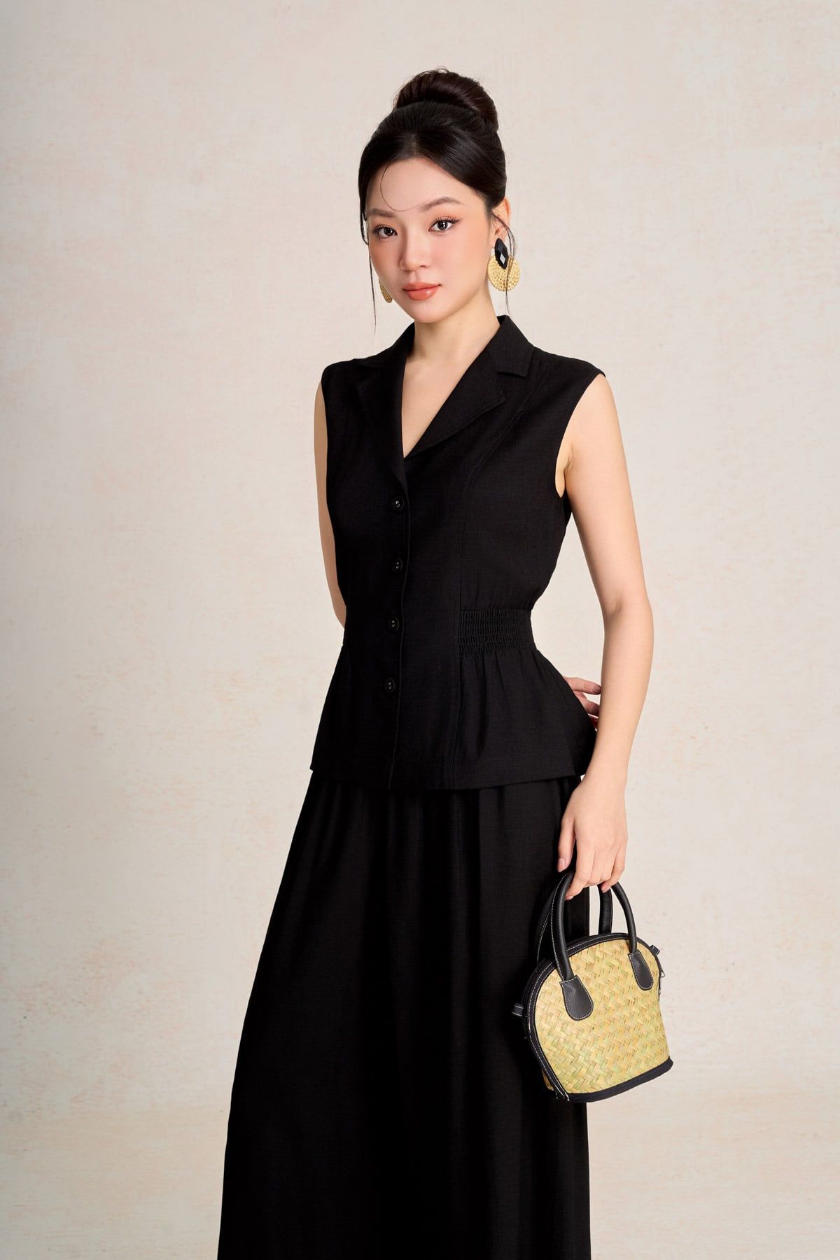 BQD13699 - Quần dài công sở vải thô đũi dáng suông ống đứng cạp chun co giãn - PANTIO