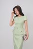 BAK33469 - Áo kiểu công sở vải tuytsi dáng peplum cổ thuyền tay cộc eo phối kim loại thời trang khoá thân sau - PANTIO