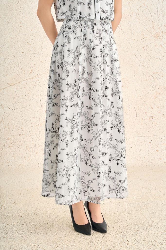 BJD33481 - Chân váy dài Vải ren hoa dáng suông cạp cao thời trang khoá thân sau - PANTIO