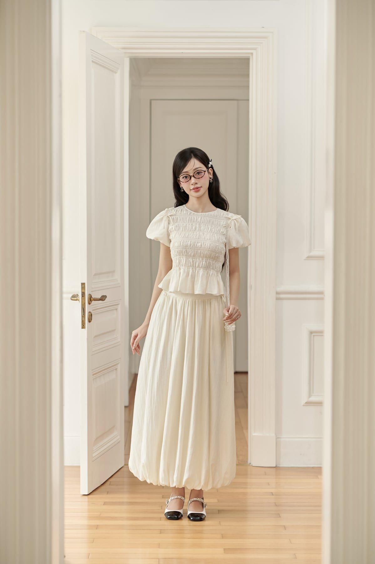 BJD33519 - Chân váy dài vải tơ dáng bí cạp sau bo chun co giãn bên hông phối dây nơ tạo kiểu - JAN.