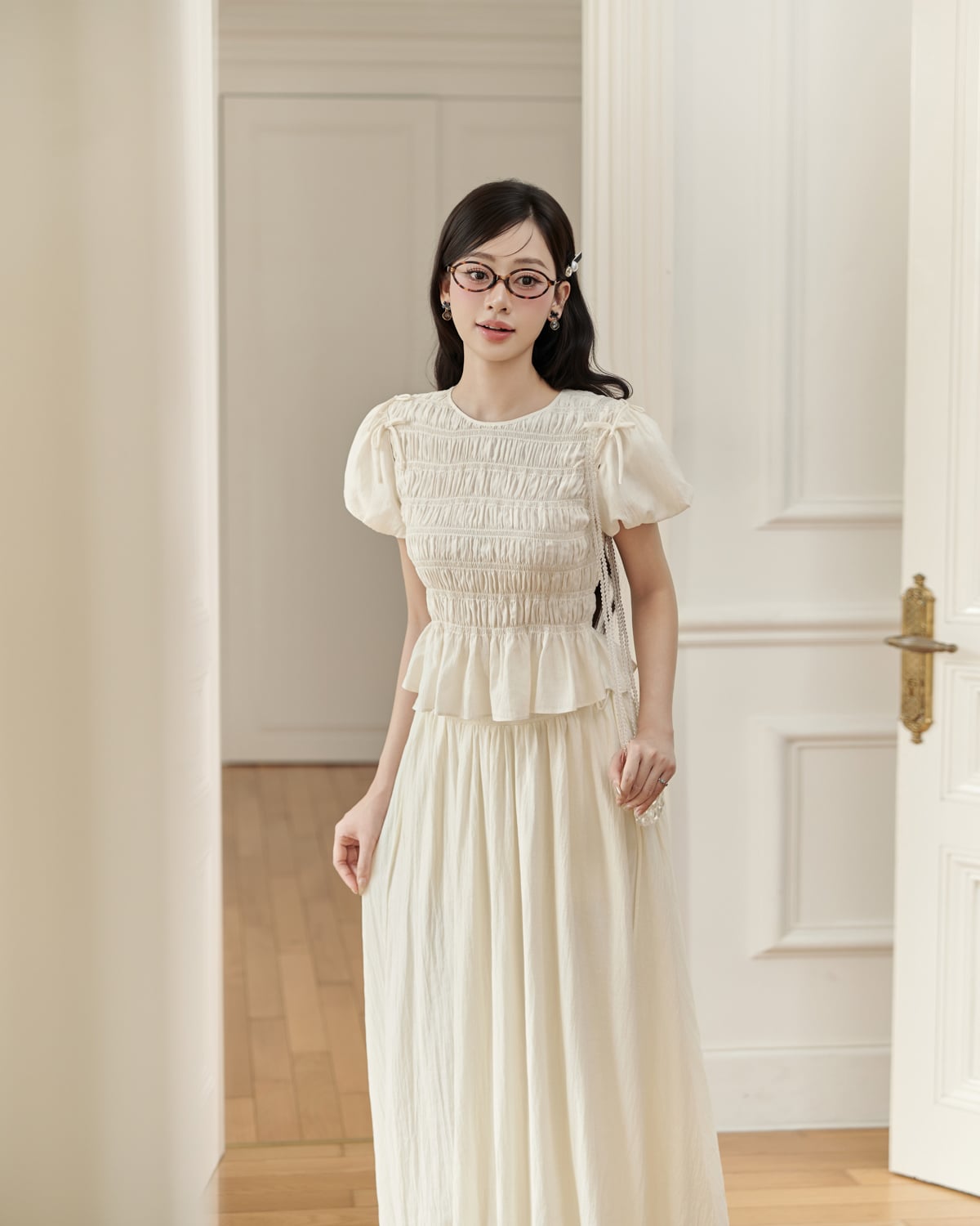 BJD33519 - Chân váy dài vải tơ dáng bí cạp sau bo chun co giãn bên hông phối dây nơ tạo kiểu - JAN.