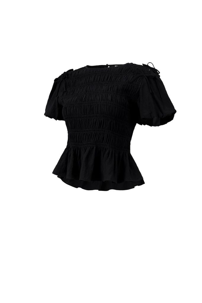 BAK33519 - Áo kiểu dạo phố vải tơ dáng ôm cổ tròn tay bồng thân áo phối chun ôm tạo kiểu - JAN.