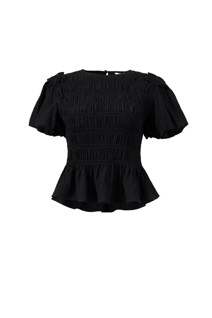 BAK33519 - Áo kiểu dạo phố vải tơ dáng ôm cổ tròn tay bồng thân áo phối chun ôm tạo kiểu - JAN.