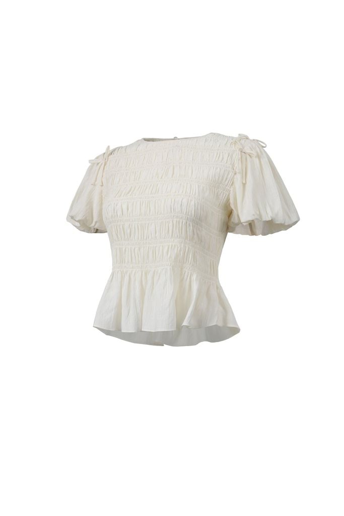 BAK33519 - Áo kiểu dạo phố vải tơ dáng ôm cổ tròn tay bồng thân áo phối chun ôm tạo kiểu - JAN.