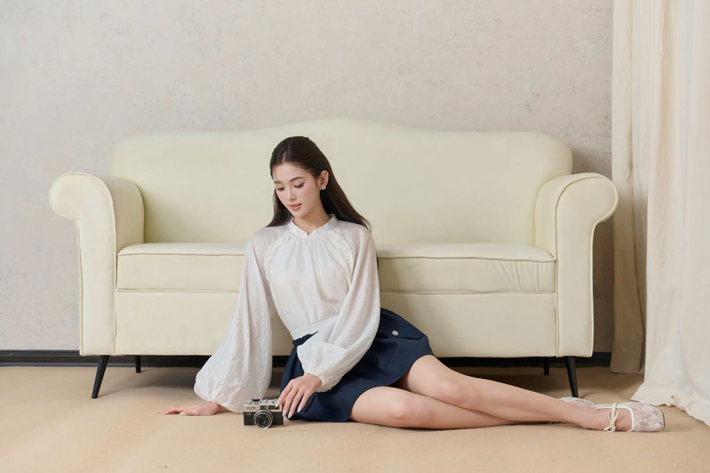 FJN9742 - tylekeo88ax ngắn vải thô dáng chữ A cạp chun phối viền bèo tạo kiểu thân váy có túi đính khuy thời trang - JAN.