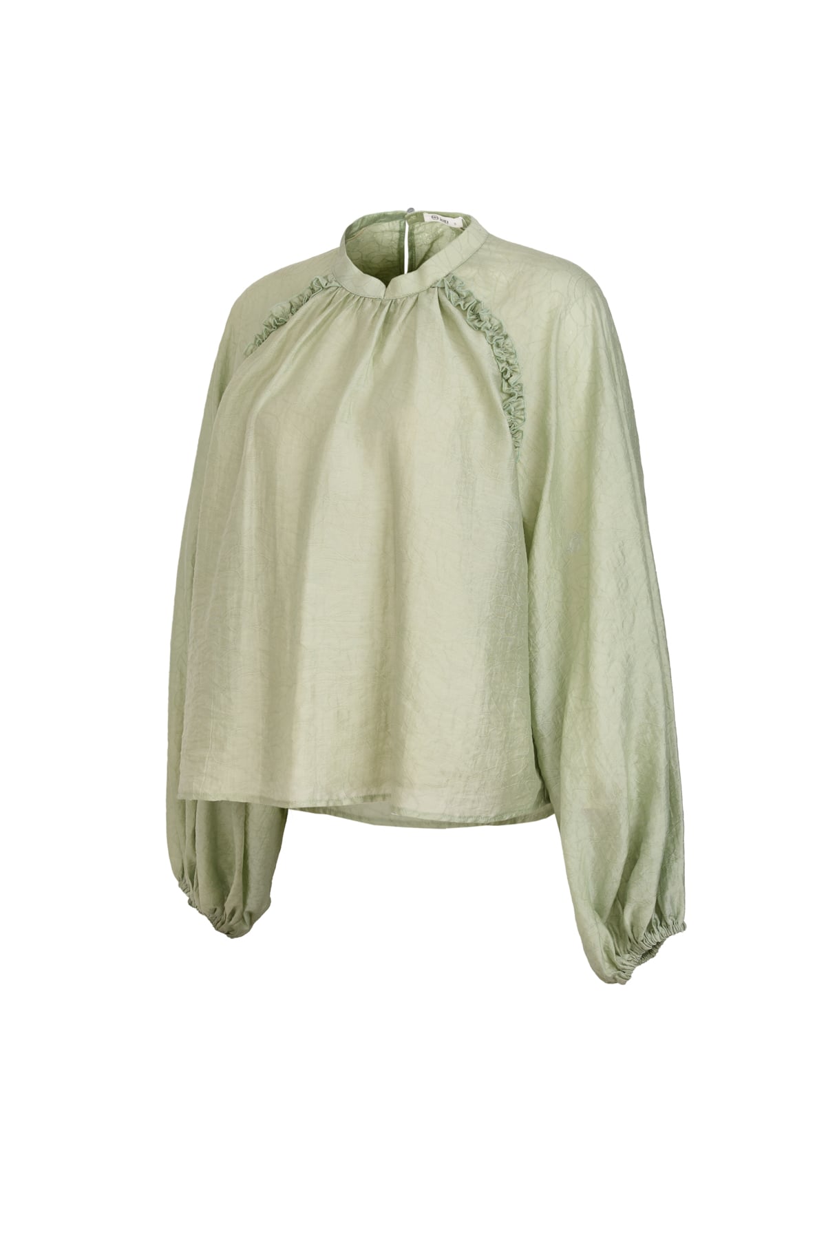 BAK33571 - Áo kiểu công sở vải tơ dáng suông cổ tròn tay dài thân áo phối viền bèo - JAN.