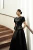 BAK33728 - Áo kiểu công sở vải tafta dáng peplum cổ tròn tay phồng thân áo phối khuy tạo kiểu - PANTIO