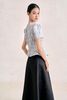 BAK33728 - Áo kiểu công sở vải tafta dáng peplum cổ tròn tay phồng thân áo phối khuy tạo kiểu - PANTIO