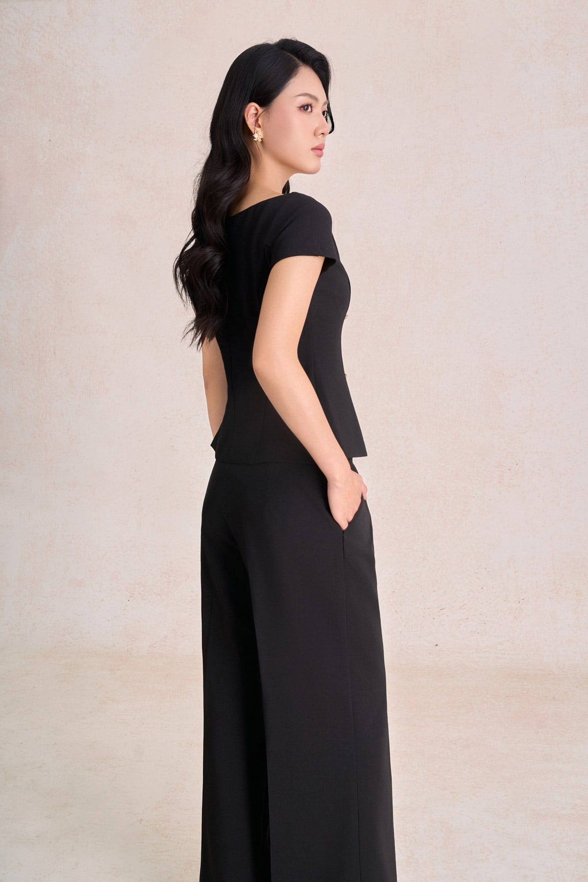 FQD51263 - Quần dài công sở vải thô dáng suông ống rộng thân quần phối ly bung tạo kiểu khoá thân trước