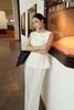BAK33769 - Áo kiểu công sở vải tuytsi dáng peplum cổ thuyền phối hoa cài tạo kiểu khoá thân sau - PANTIO