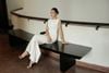BAK33769 - Áo kiểu công sở vải tuytsi dáng peplum cổ thuyền phối hoa cài tạo kiểu khoá thân sau - PANTIO