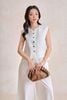 BAK33772 - Áo kiểu dạo phố vải linen dáng suông cổ tròn tay chờm thân áo đính khuy sừng gấu áo phối viền bèo tạo kiểu - PANTIO