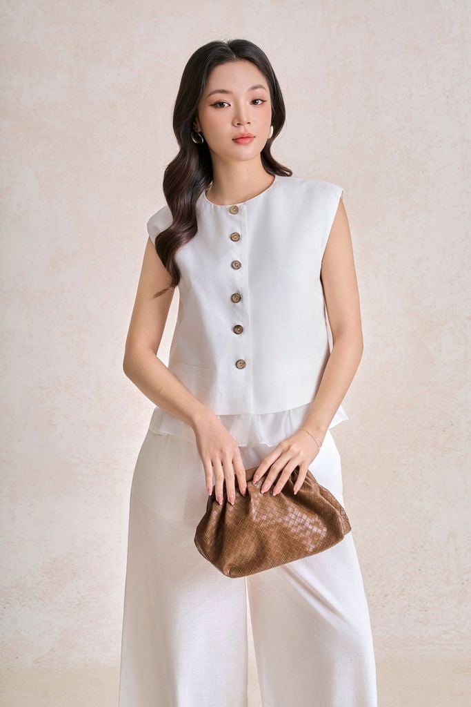BQD33772 - Quần dài dạo phố vải linen dáng suông ống đứng cạp chun co giãn - PANTIO