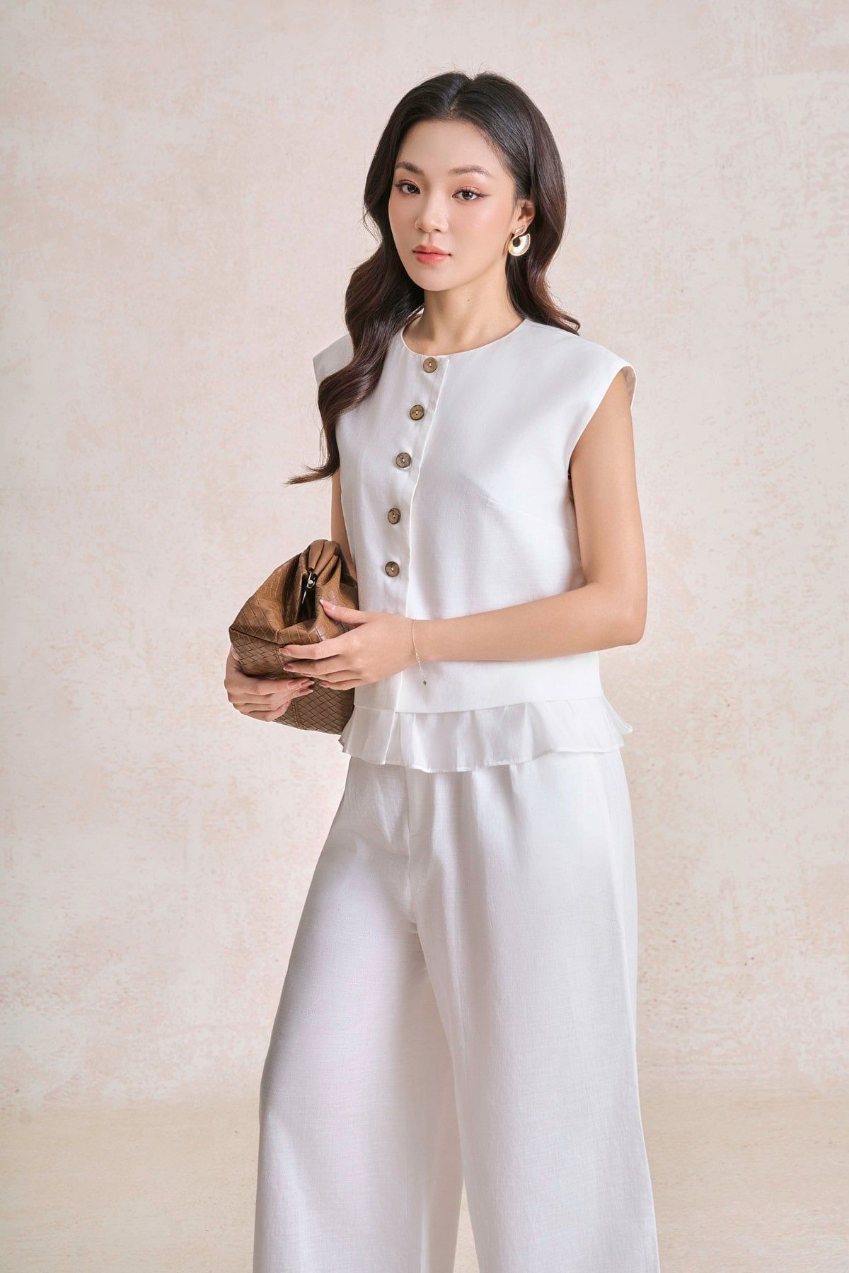 BQD33772 - Quần dài dạo phố vải linen dáng suông ống đứng cạp chun co giãn - PANTIO