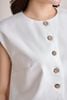 BAK33772 - Áo kiểu dạo phố vải linen dáng suông cổ tròn tay chờm thân áo đính khuy sừng gấu áo phối viền bèo tạo kiểu - PANTIO