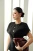 BAK33796 - Áo kiểu công sở vải thô dáng peplum cổ tròn vai áo cách điệu thân áo đính khuy đá kim loại thời trang khoá thân sau - PANTIO