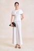 BAK33796 - Áo kiểu công sở vải thô dáng peplum cổ tròn vai áo cách điệu thân áo đính khuy đá kim loại thời trang khoá thân sau - PANTIO