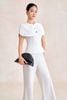BAK33796 - Áo kiểu công sở vải thô dáng peplum cổ tròn vai áo cách điệu thân áo đính khuy đá kim loại thời trang khoá thân sau - PANTIO