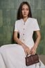 BAK33798 - Áo kiểu công sở vải thô dáng peplum cổ xẻ V tay cộc thân áo phối khuy kim loại thời trang khoá thân sau - PANTIO