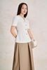 BAK33798 - Áo kiểu công sở vải thô dáng peplum cổ xẻ V tay cộc thân áo phối khuy kim loại thời trang khoá thân sau - PANTIO