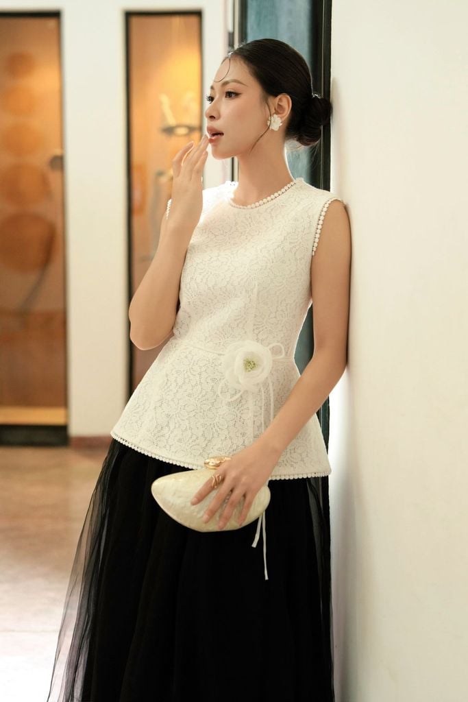 FJD51343 - Chân váy dài vải lưới dáng xòe cạp cao thân váy lưới phồng tạo kiểu - PANTIO