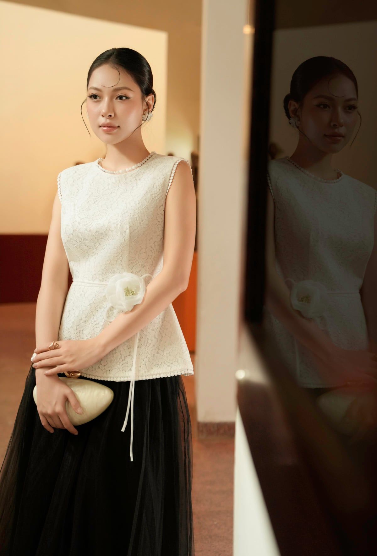 FJD51343 - Chân váy dài vải lưới dáng xòe cạp cao thân váy lưới phồng tạo kiểu - PANTIO