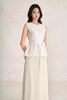 BAK33800 - Áo kiểu dạo phố vải ren lưới dáng peplum cổ tròn tay chờm thân áo phối dây hoa tạo kiểu khoá thân sau - PANTIO