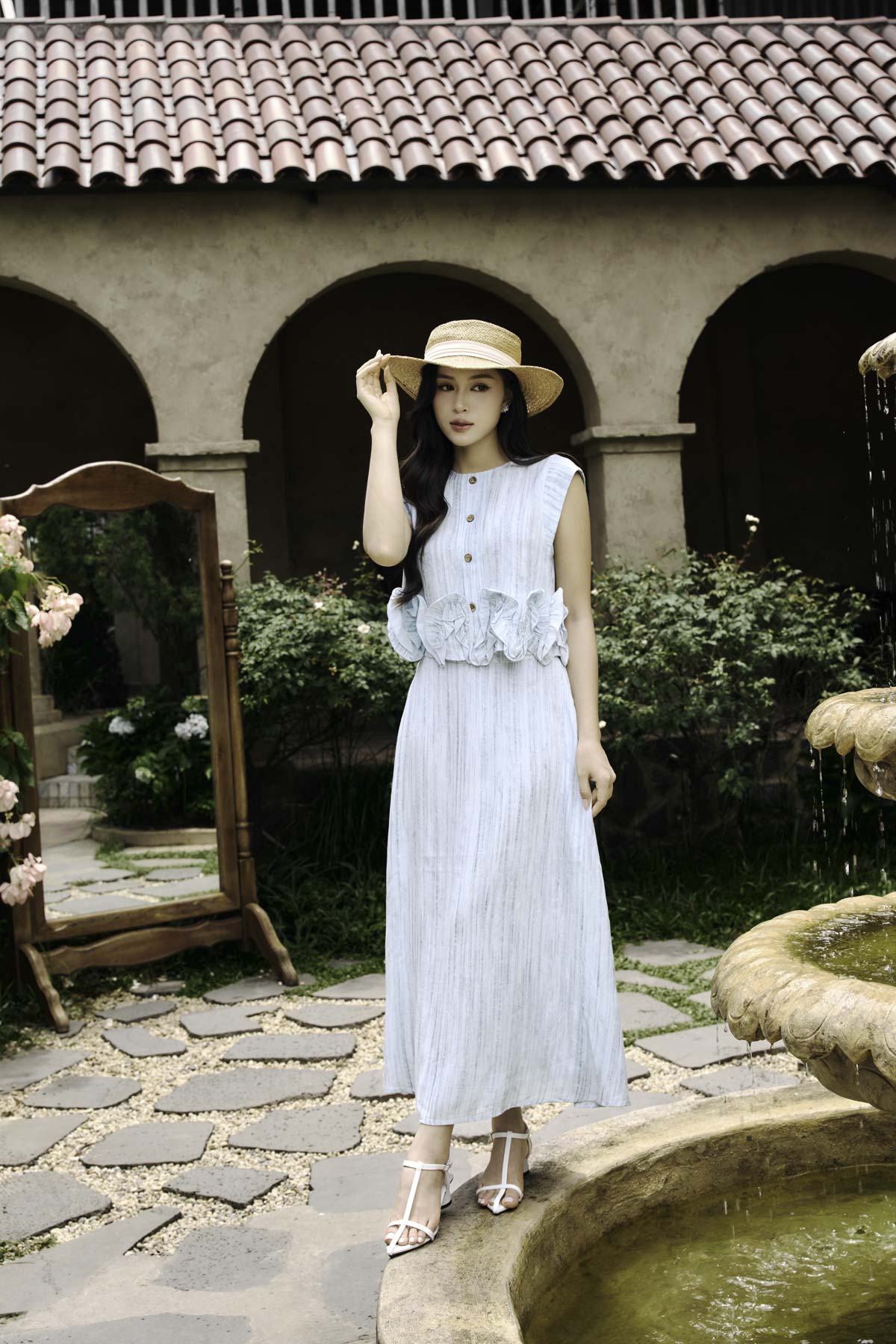 BJD33812 - Chân váy dài dạo phố vải linen dáng chữ A cạp chun co giãn - PANTIO