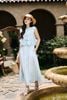 BAK33812 - Áo kiểu dạo phố vải linen dáng ngắn cổ tròn gấu áo phối viền bèo tạo kiểu - PANTIO