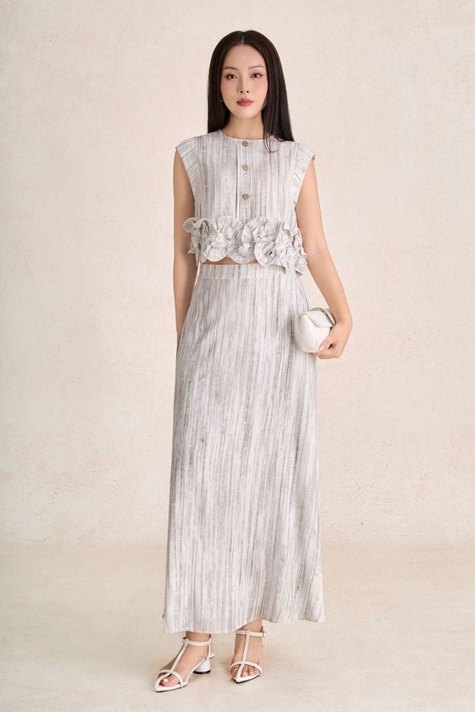 BJD33812 - Chân váy dài dạo phố vải linen dáng chữ A cạp chun co giãn - PANTIO