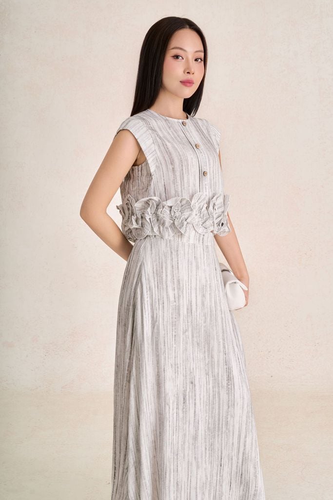 BJD33812 - Chân váy dài dạo phố vải linen dáng chữ A cạp chun co giãn - PANTIO