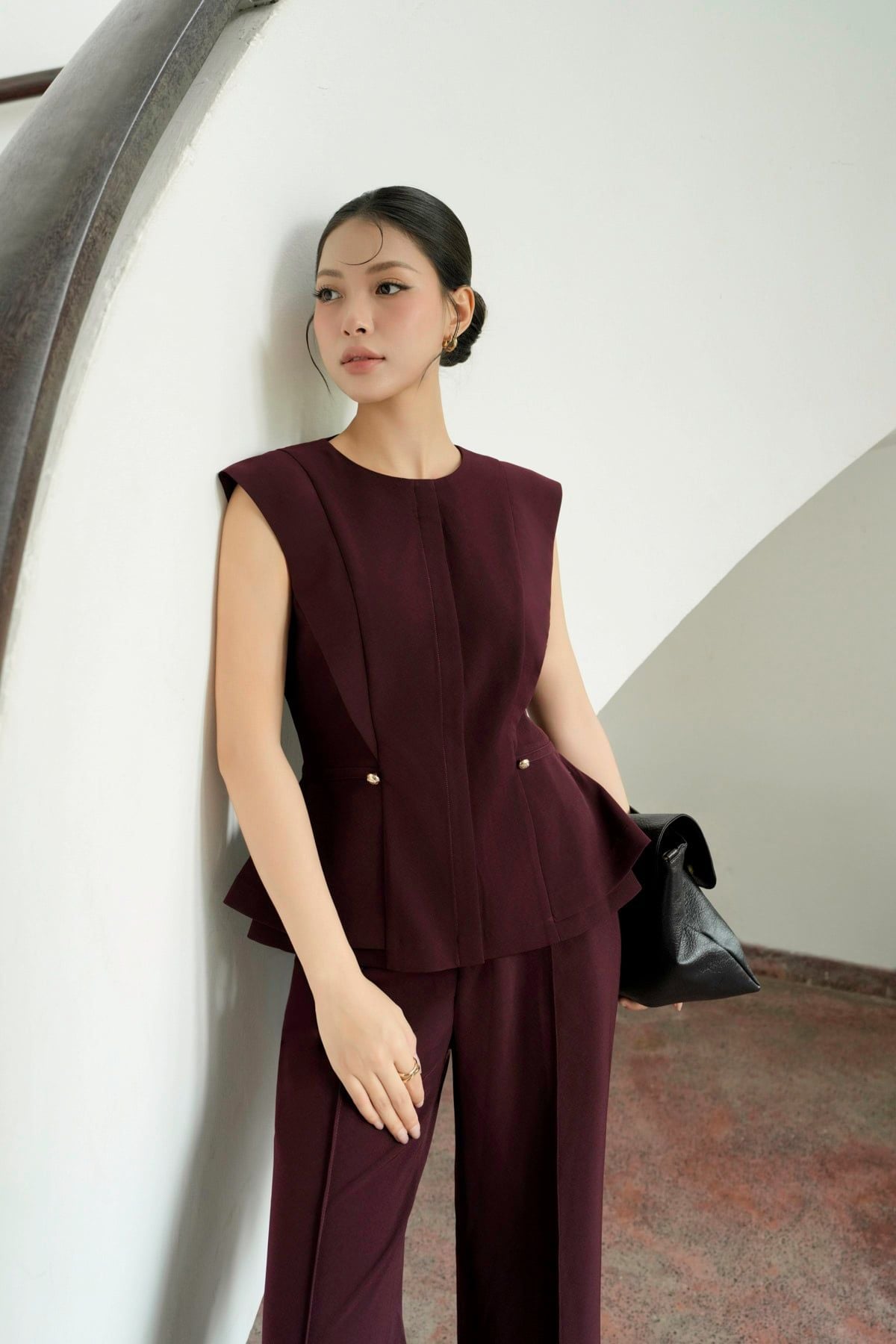 BQD33818 - Quần dài công sở vải tuytsi dáng suông ống đứng phối ly tạo kiểu - PANTIO