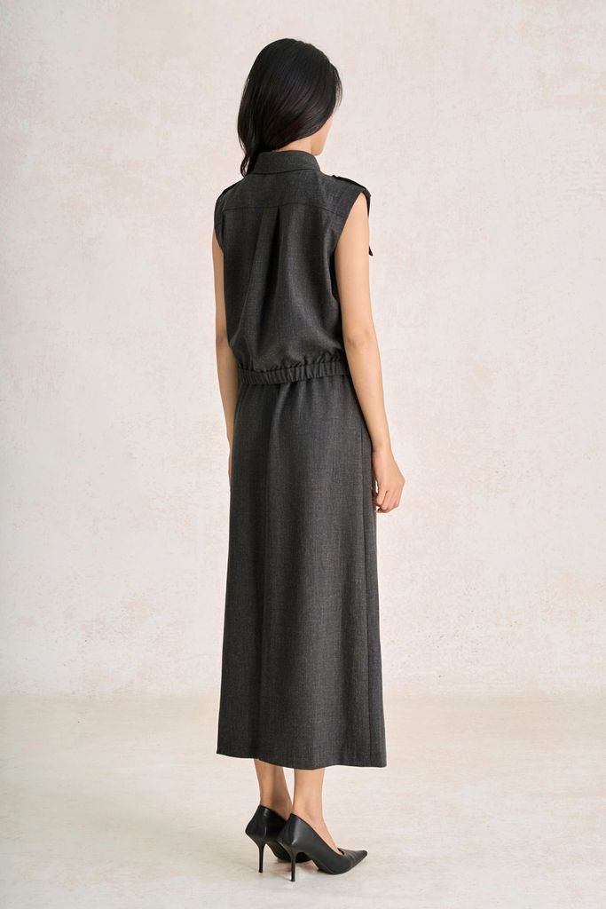 BAK33820 - Áo kiểu công sở vải thô đũi dáng suông cổ bẻ tay chờm gấu áo bo chun ôm tạo kiểu - PANTIO