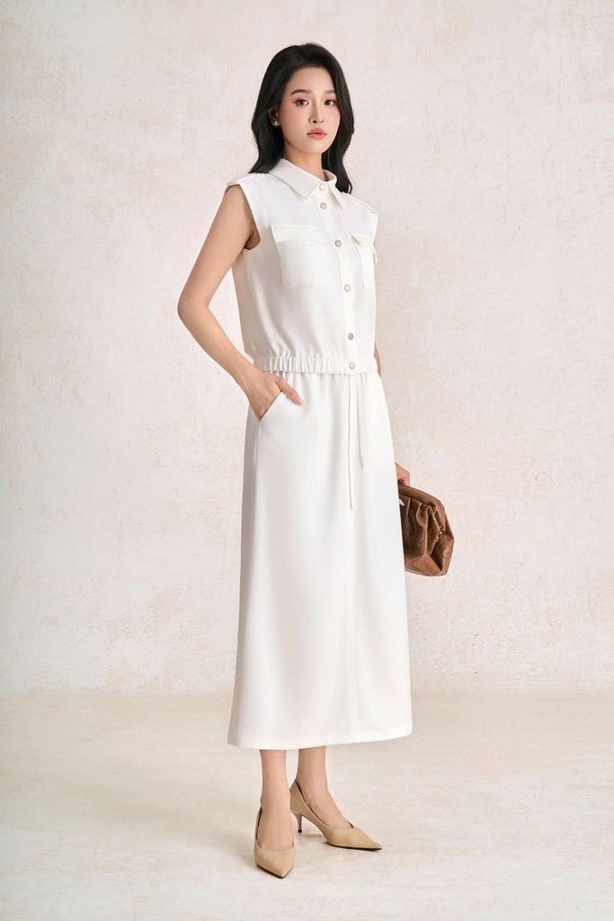 BJD33820 - Chân váy dài vải thô đũi dáng suông cạp chun co giãn - PANTIO
