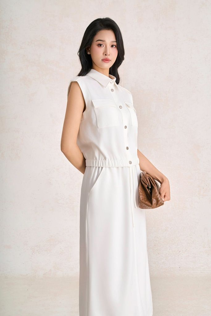 BAK33820 - Áo kiểu công sở vải thô đũi dáng suông cổ bẻ tay chờm gấu áo bo chun ôm tạo kiểu - PANTIO