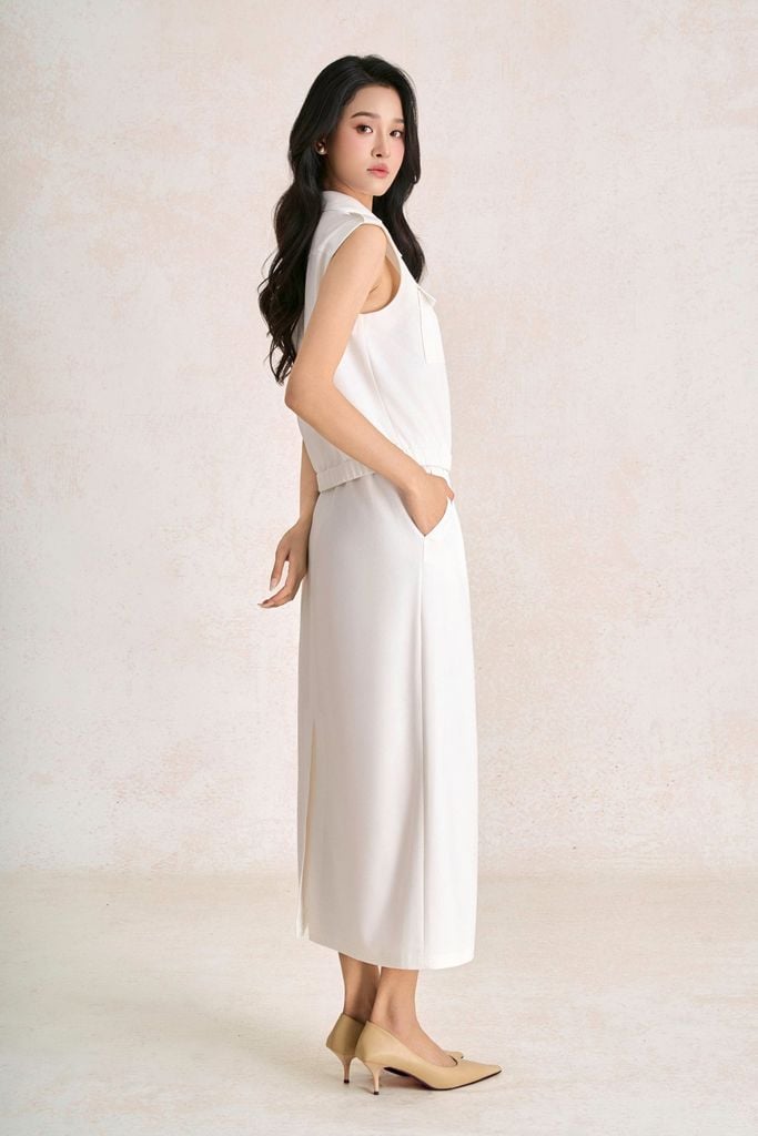 BJD33820 - Chân váy dài vải thô đũi dáng suông cạp chun co giãn - PANTIO