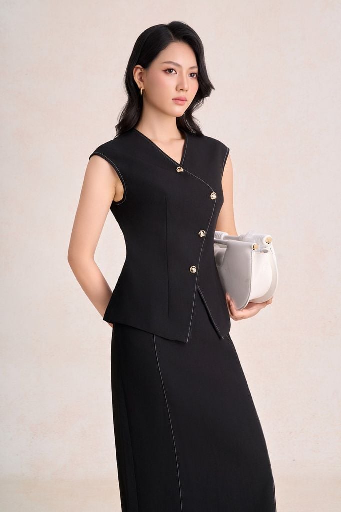 BJD33822 - Chân váy dài vải thô dáng suông cạp liền khoá thân sau thời trang - PANTIO
