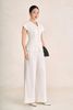 BAK33824 - Áo sơ mi kiểu công sở vải tuytsi dáng ôm cổ xẻ V tay chờm cách điệu thân áo phối khuy thời trang - PANTIO